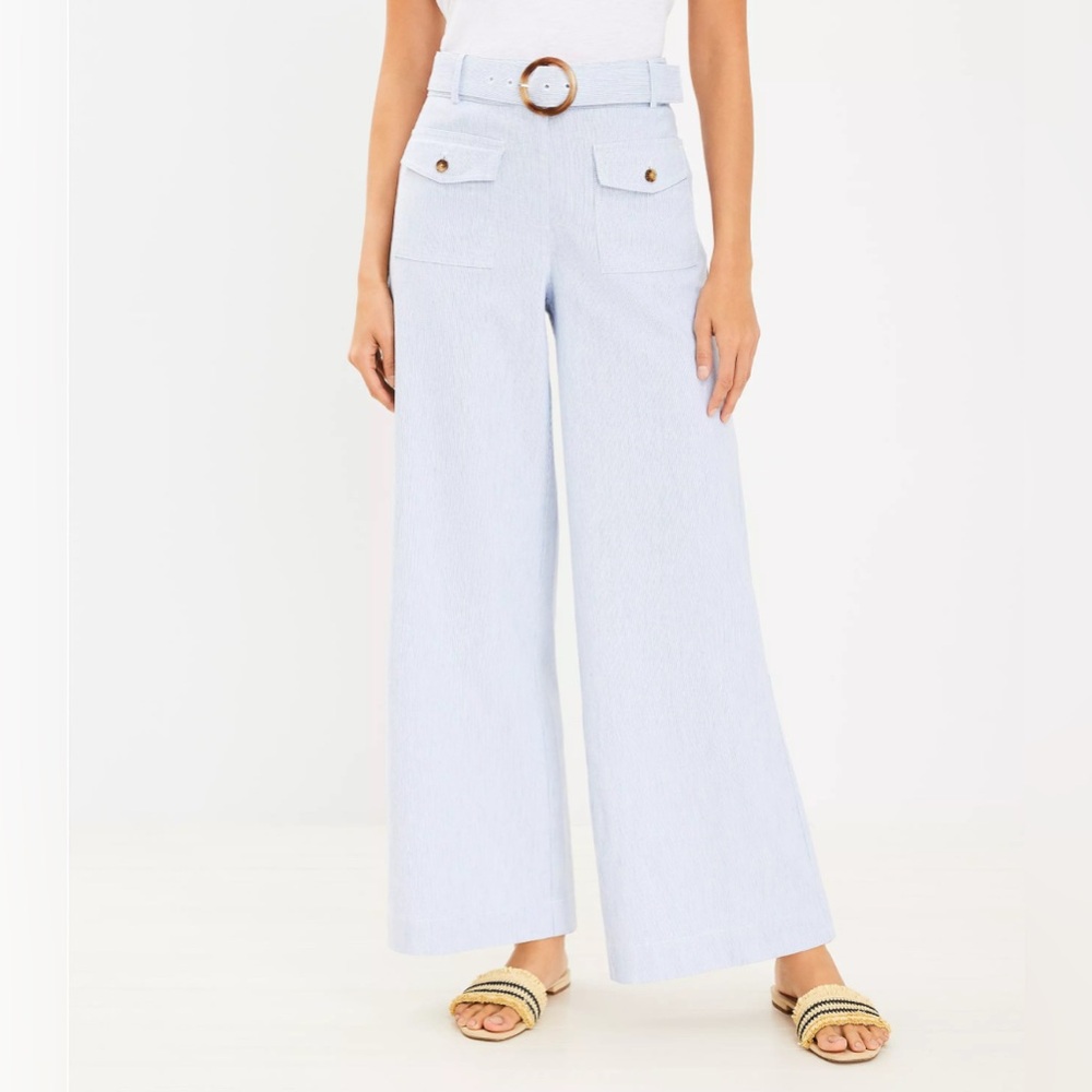 EUC LOFT Light Blue Belted Wide Leg Patch Pocket Curvy Pants Matching Belt